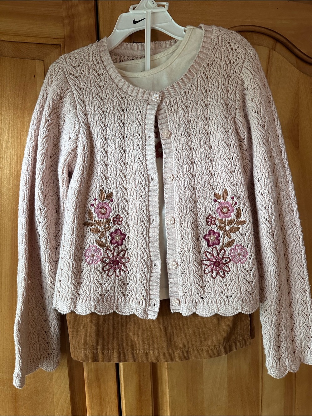 Max Studio kids Pale Pink Crochet Cardigan with Corduroy skort